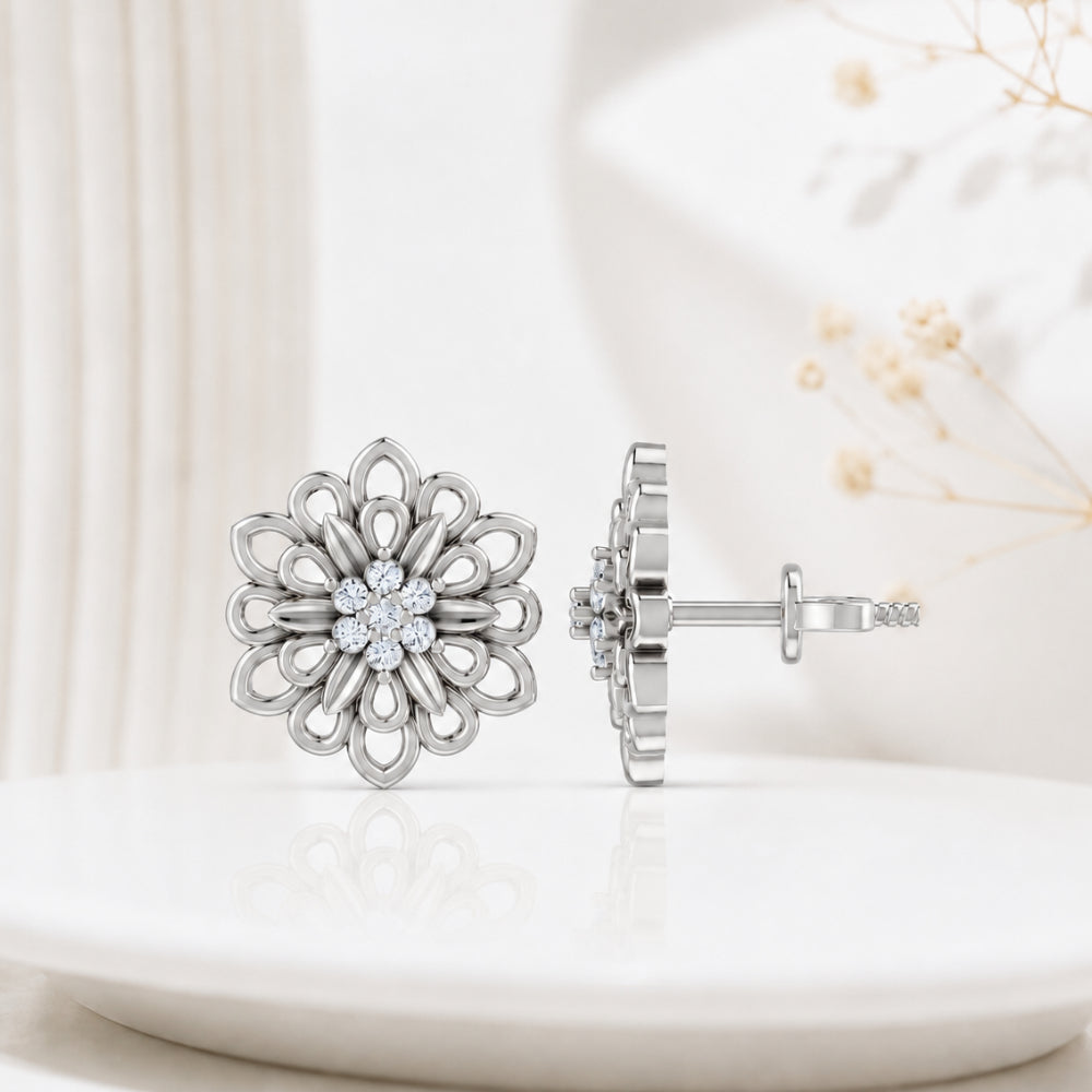 MAIRA Zinnia Glow Rhodium Plated 925 Sterling Silver Floral Stud Earrings