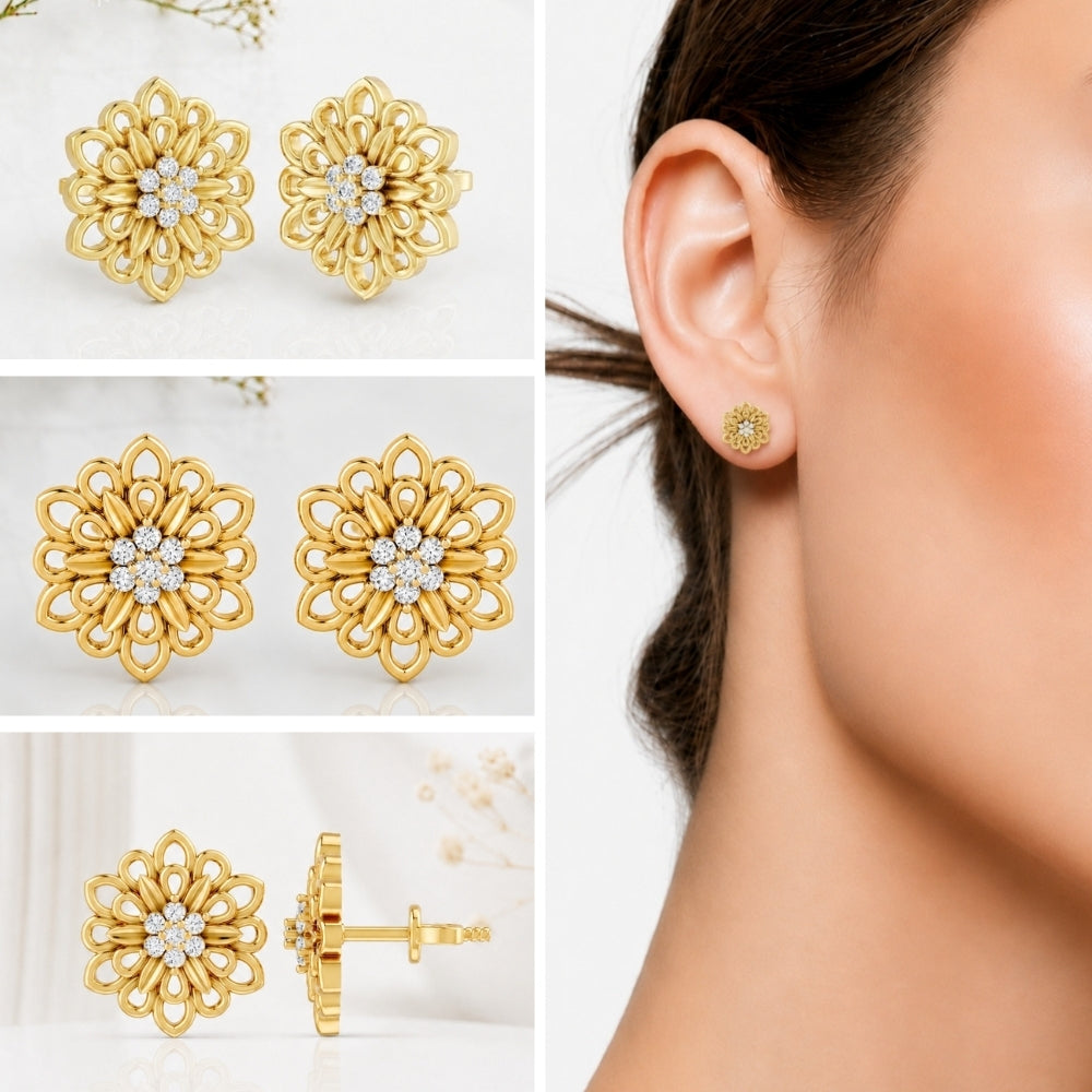 MAIRA Zinnia Glow Gold Plated 925 Sterling Silver Floral Stud Earrings