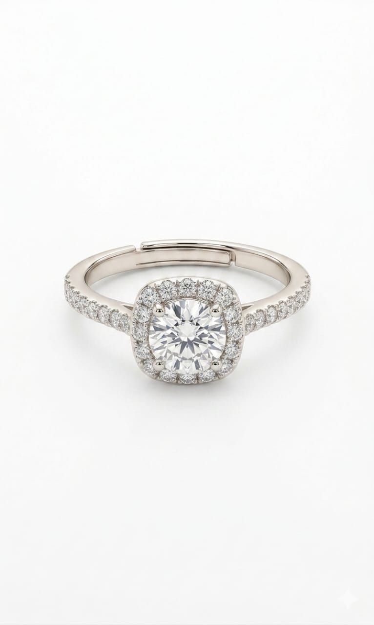 925 Sterling Silver Cushion-Cut Halo Solitaire Engagement Ring
