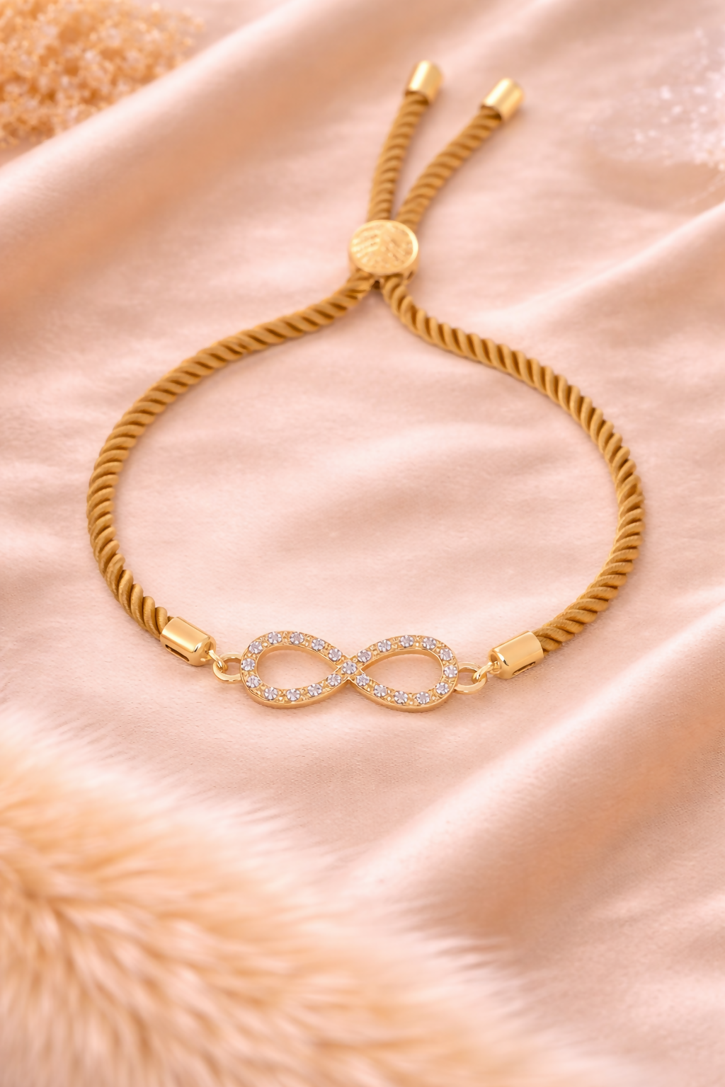 Bdiva 18k Gold-Plated Adjustable Infinity Bracelet with Cubic Zirconia