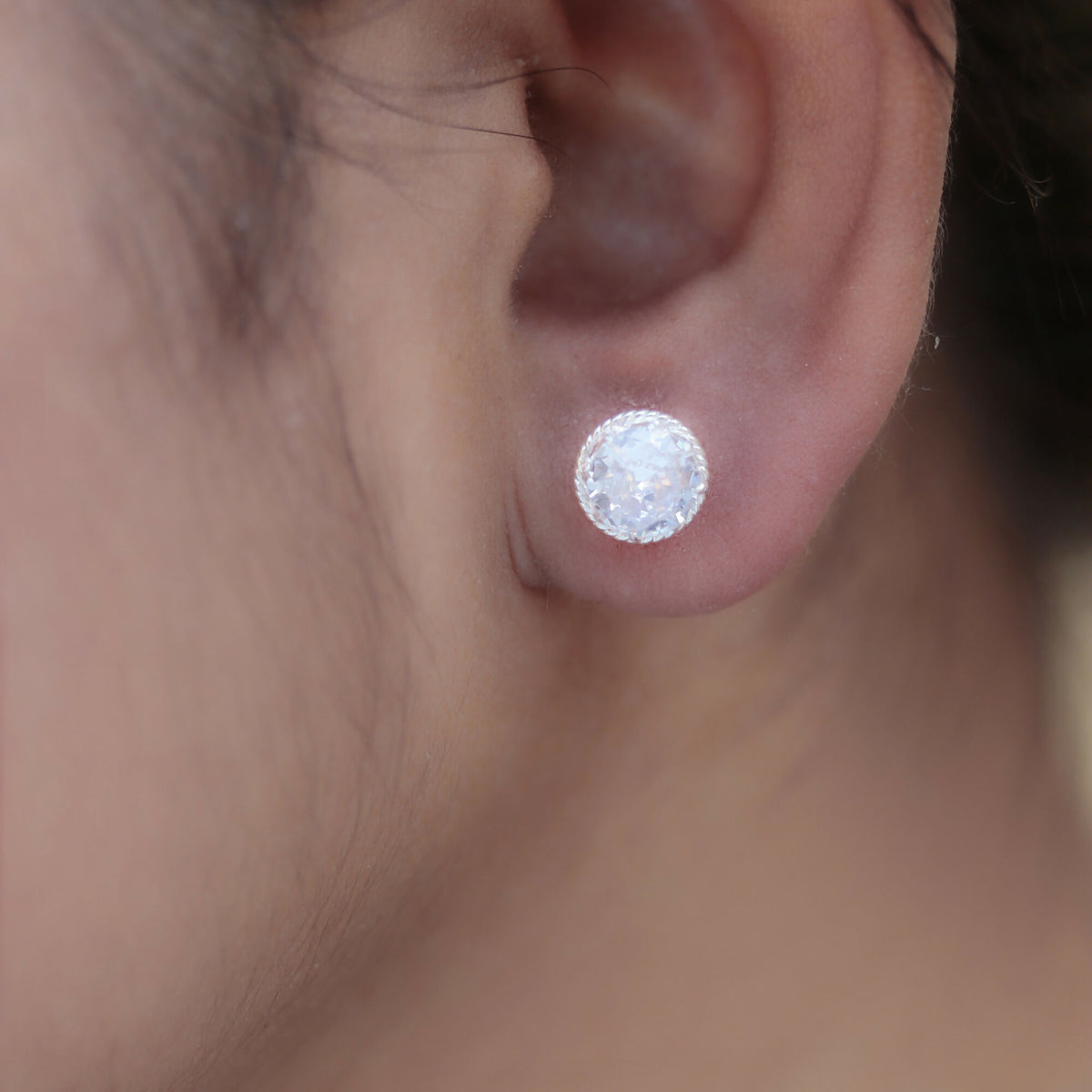 925 Sterling Silver AD Zircon Eartops for Women | White Cubic Zirconia Stud Earrings | Sparkling Party Wear Jewelry