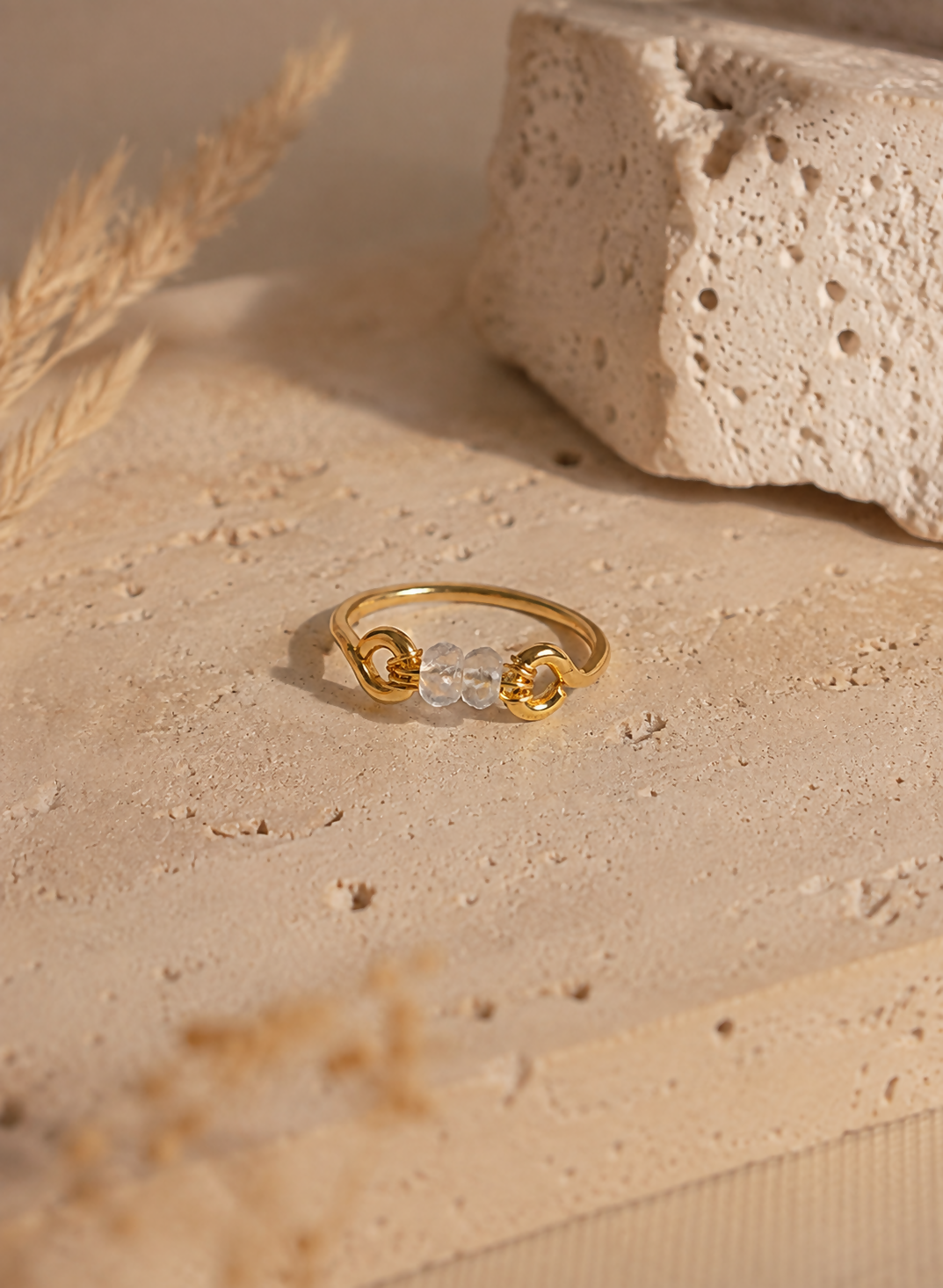 Natural Clear Quartz Gold-Plated 925 Sterling Silver Ring