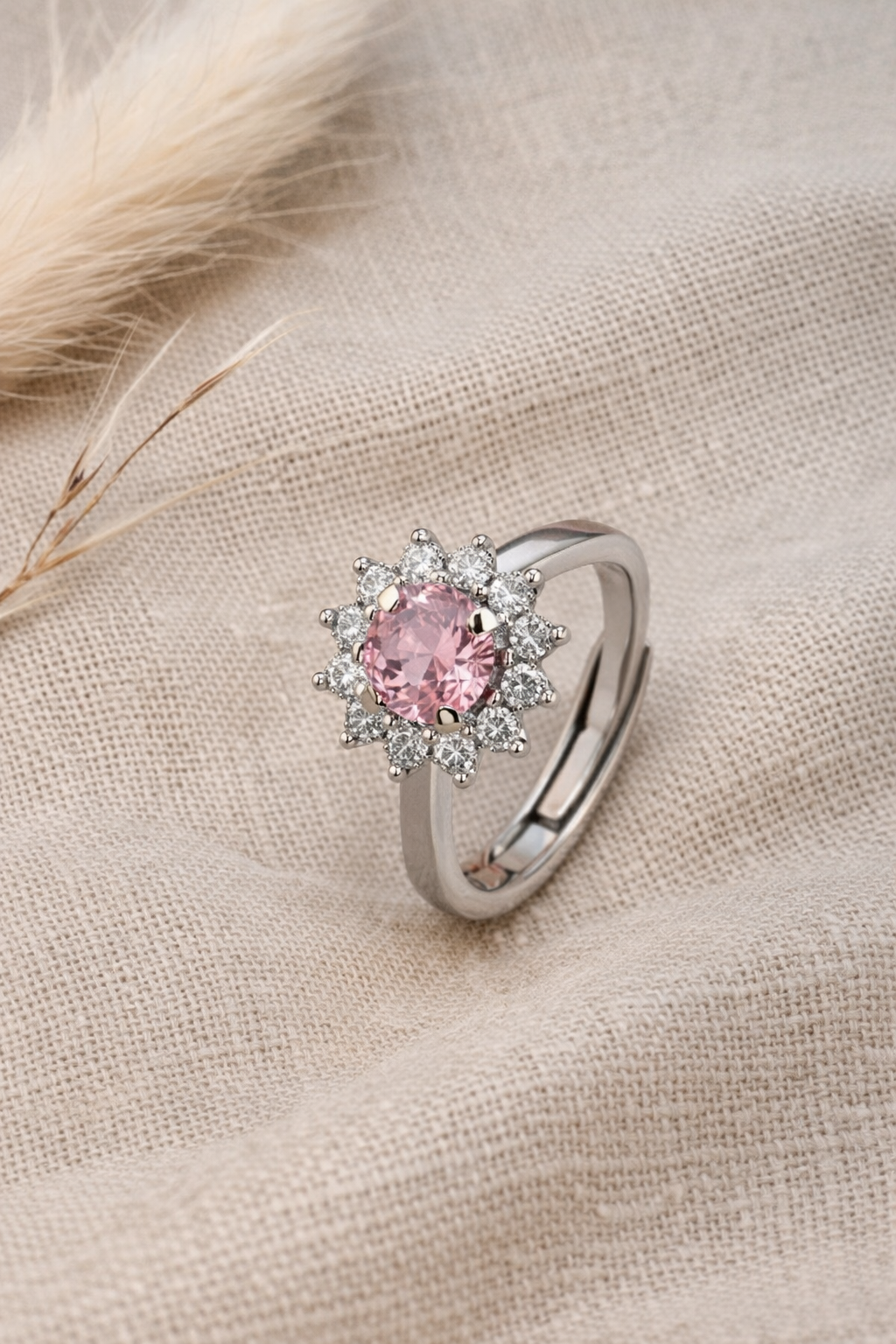 Pink Round Stone Cocktail Ring for Women