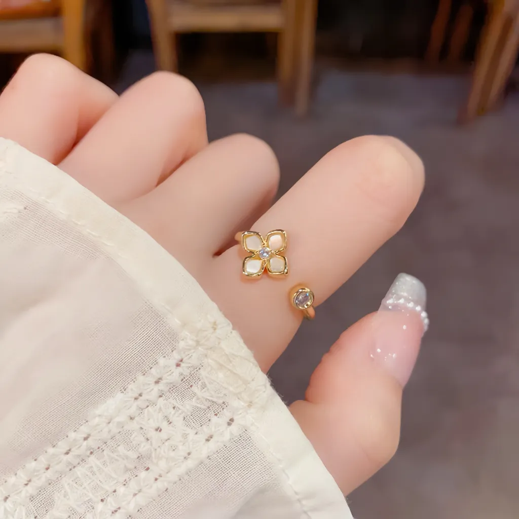 Astria Tiny Flower Stud ring ??Gold Finish Crystal Accent ring