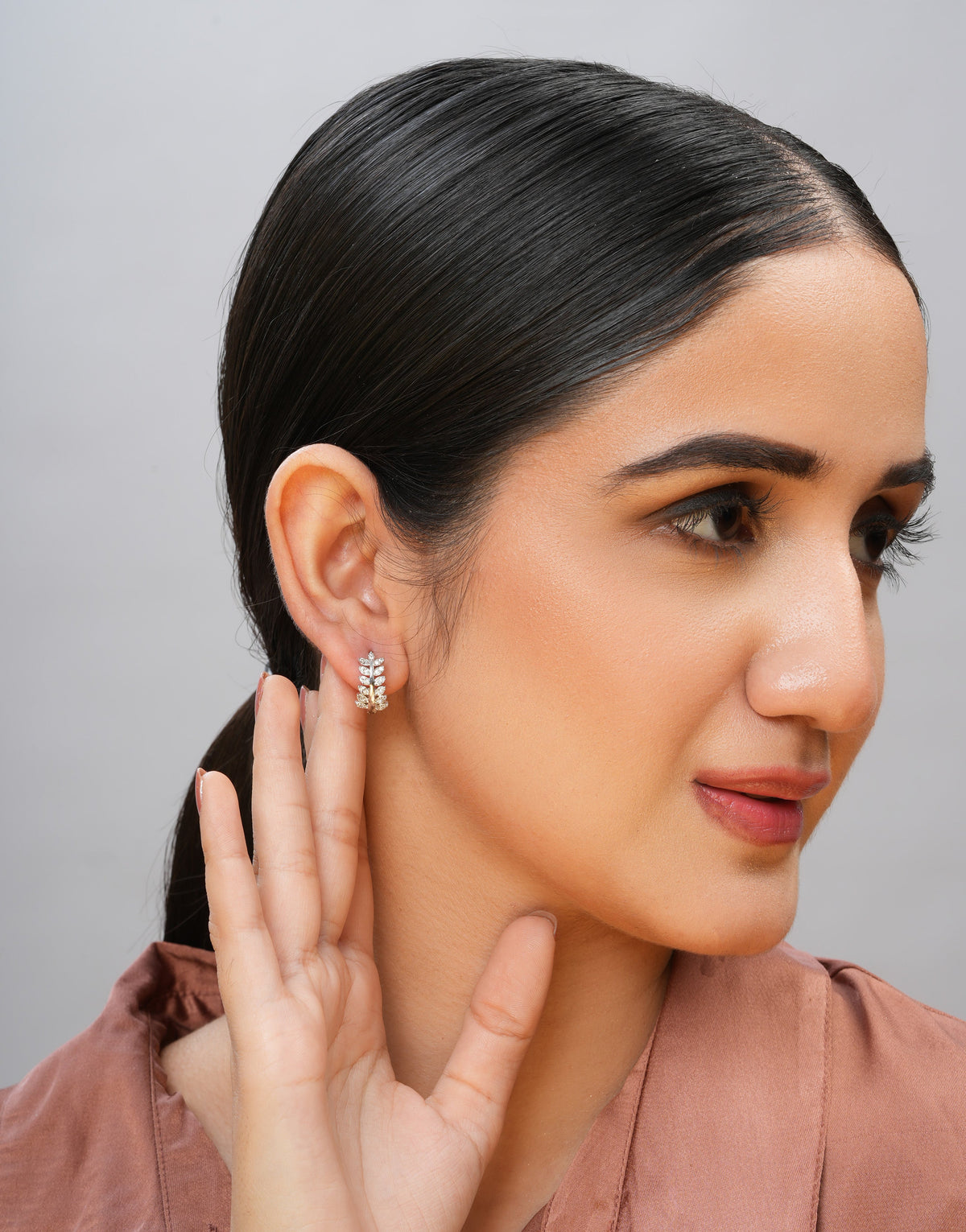 925 Silver CZ Stone Huggie Earrings