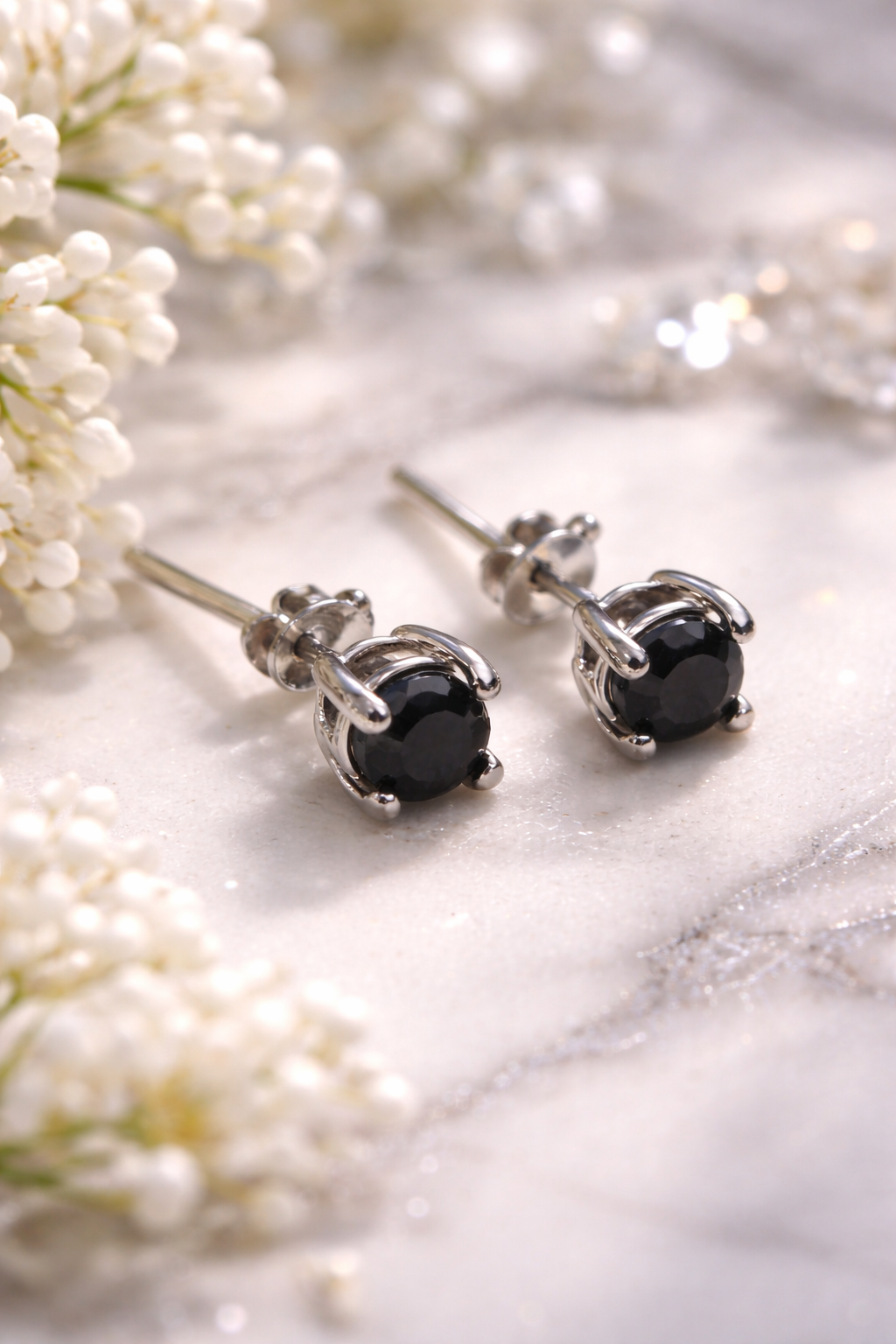 925 rhodium plated with black cz earrings