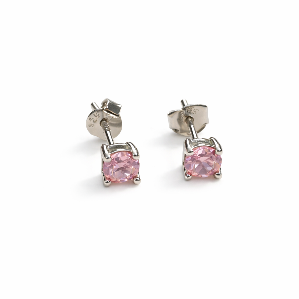 925 rhodium plated with lite pink cz earrings