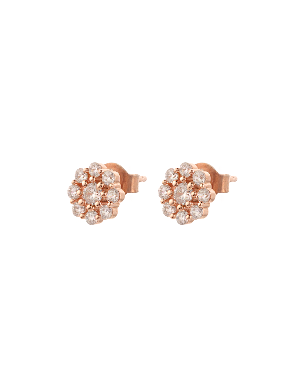 925 Sterling Silver Cz Studded Rose gold Plated Floral Clustered Studds Earrings (One Size)