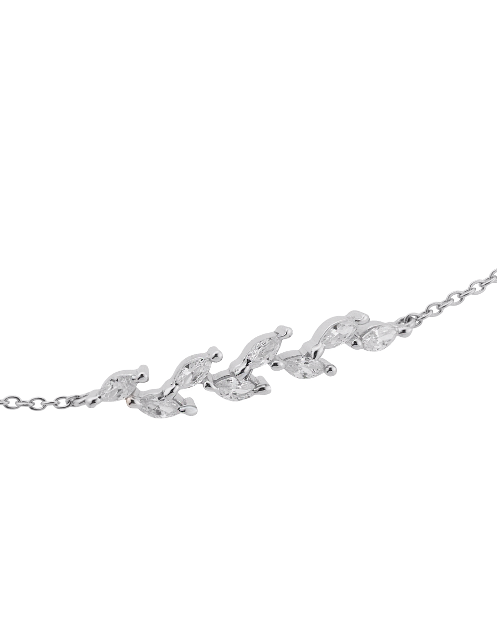925 Sterling Silver Zircon Ferns Bracelet With Link Chain & (Adjustable)
