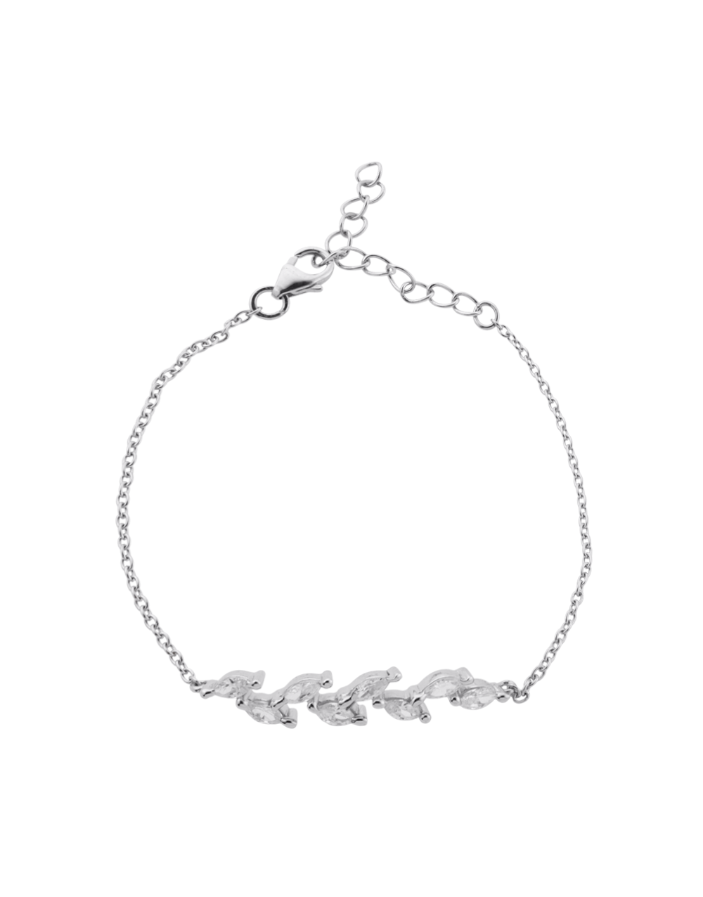 925 Sterling Silver Zircon Ferns Bracelet With Link Chain & (Adjustable)
