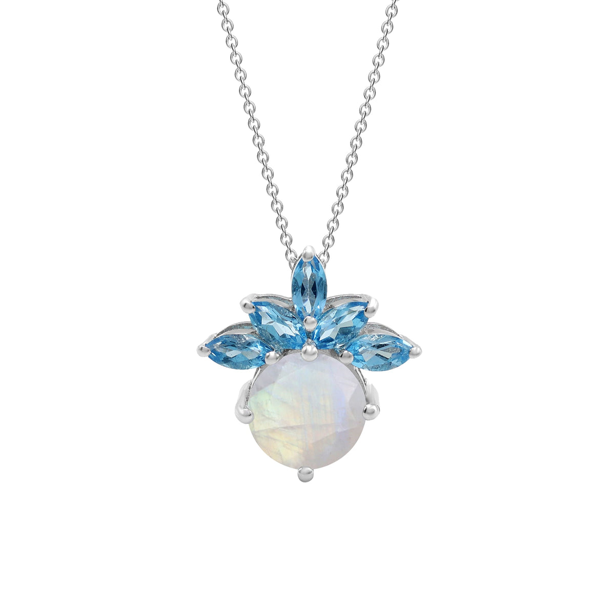 925 Silver Blue Topaz & Rainbow Moonstone Pendant Set-Pendant
