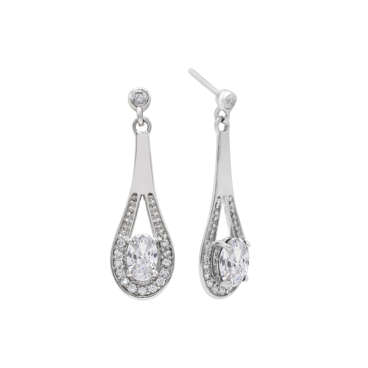 925 Silver Cubic Zirconia Earrings | White Gold Plated | Timeless Sparkle Side View