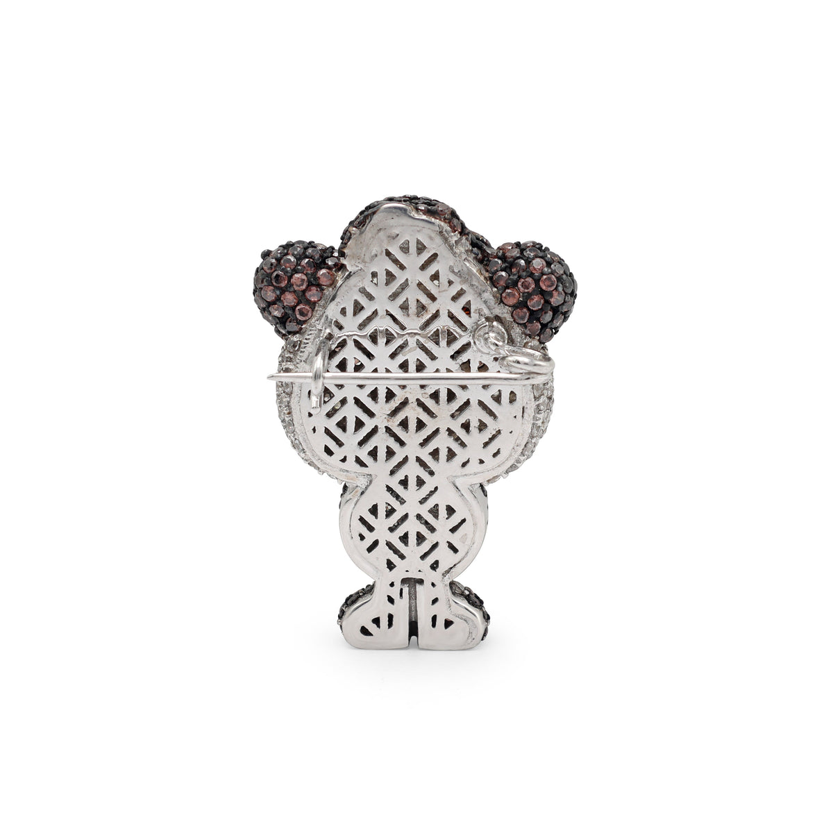 925 Silver Cubic Zirconia Panda Brooch, White Gold & Black Rhodium Plated Back View