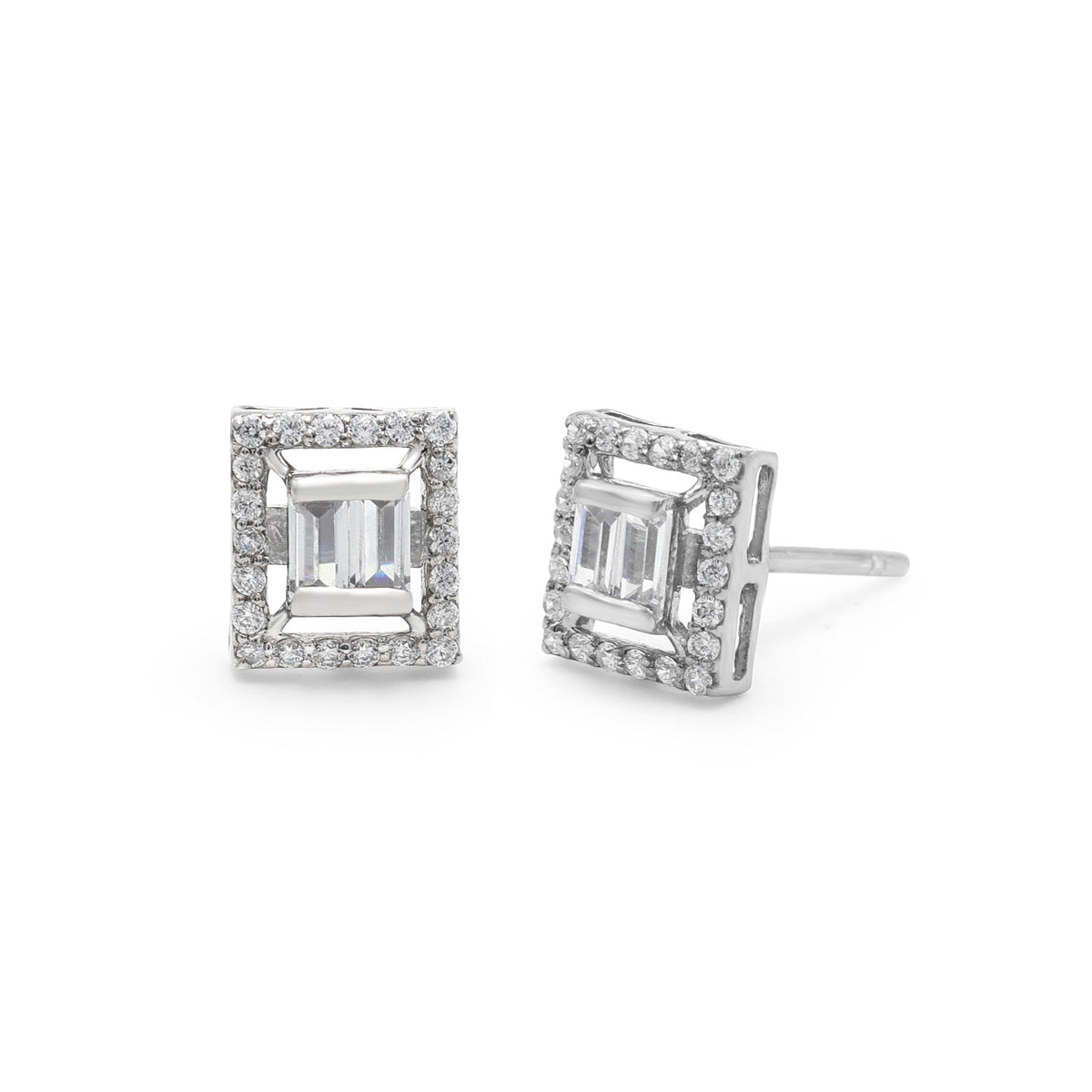 925 Silver Cubic Zirconias Stud Earring Side View