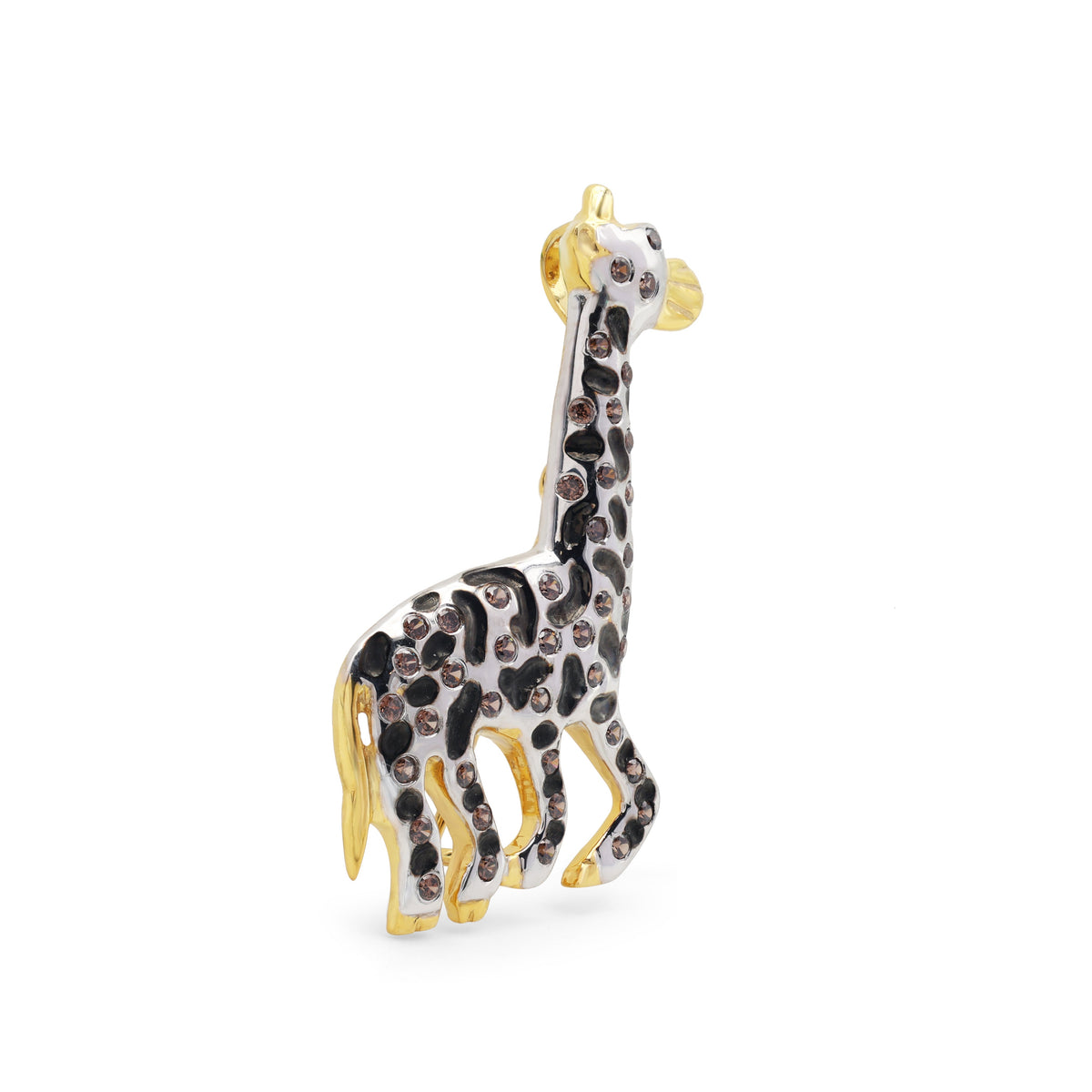 925 Silver Giraffe Brooch | Gold & Rhodium Plated | Lab-Grown Chocolate Stone Side View