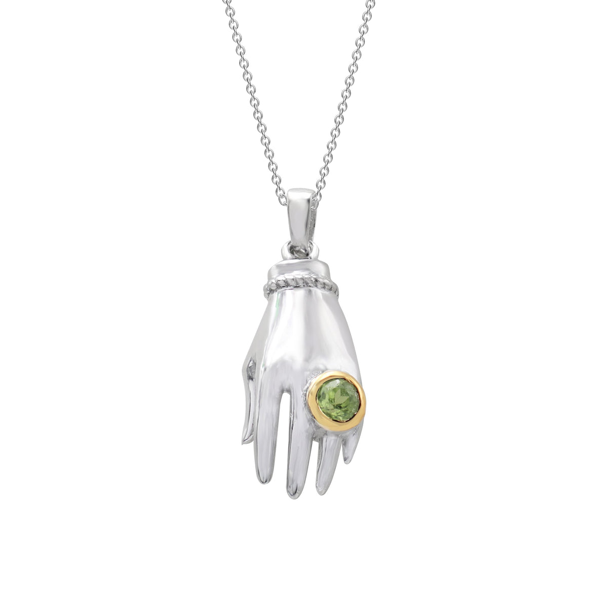 925 Silver Hand Shaped Peridot Pendant