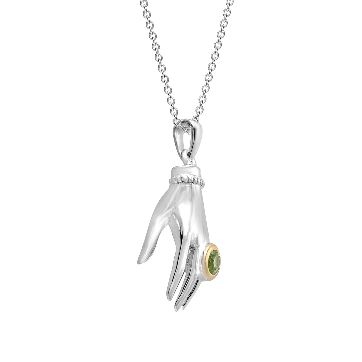 925 Silver Hand Shaped Peridot Pendant Side View