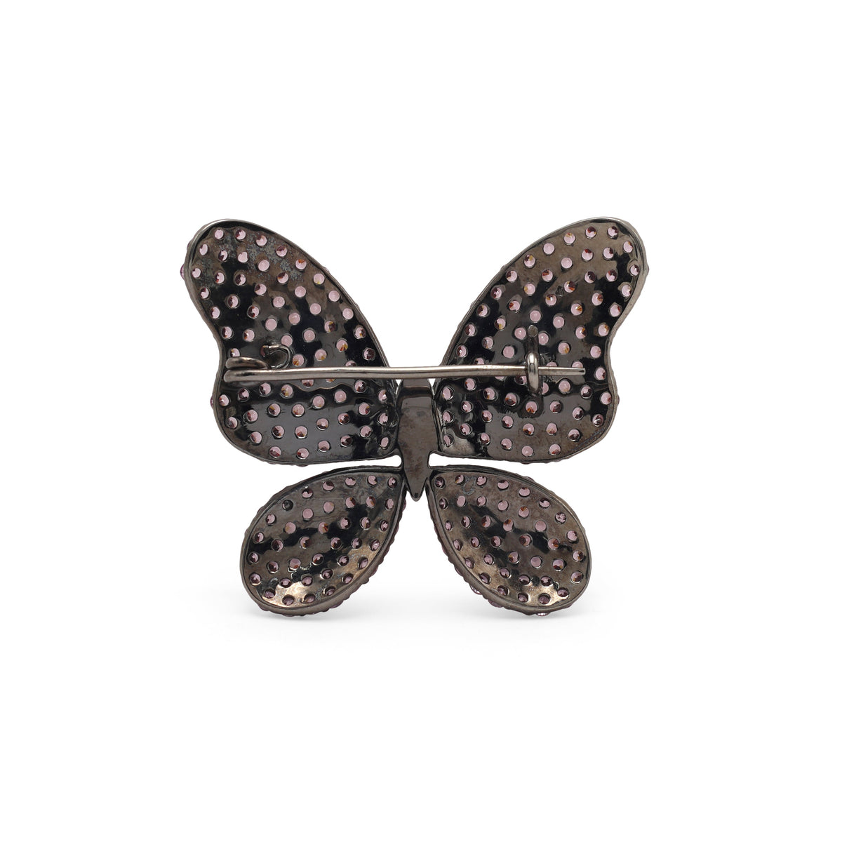 925 Silver Lab-Grown Butterfly Pink Stone Brooch back View