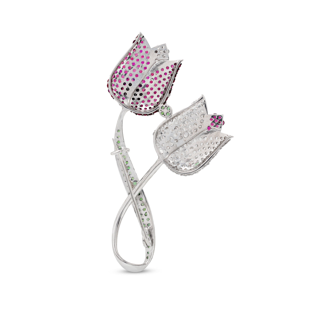 925 Silver Lab-Grown Green & Pink Stones Brooch Back View