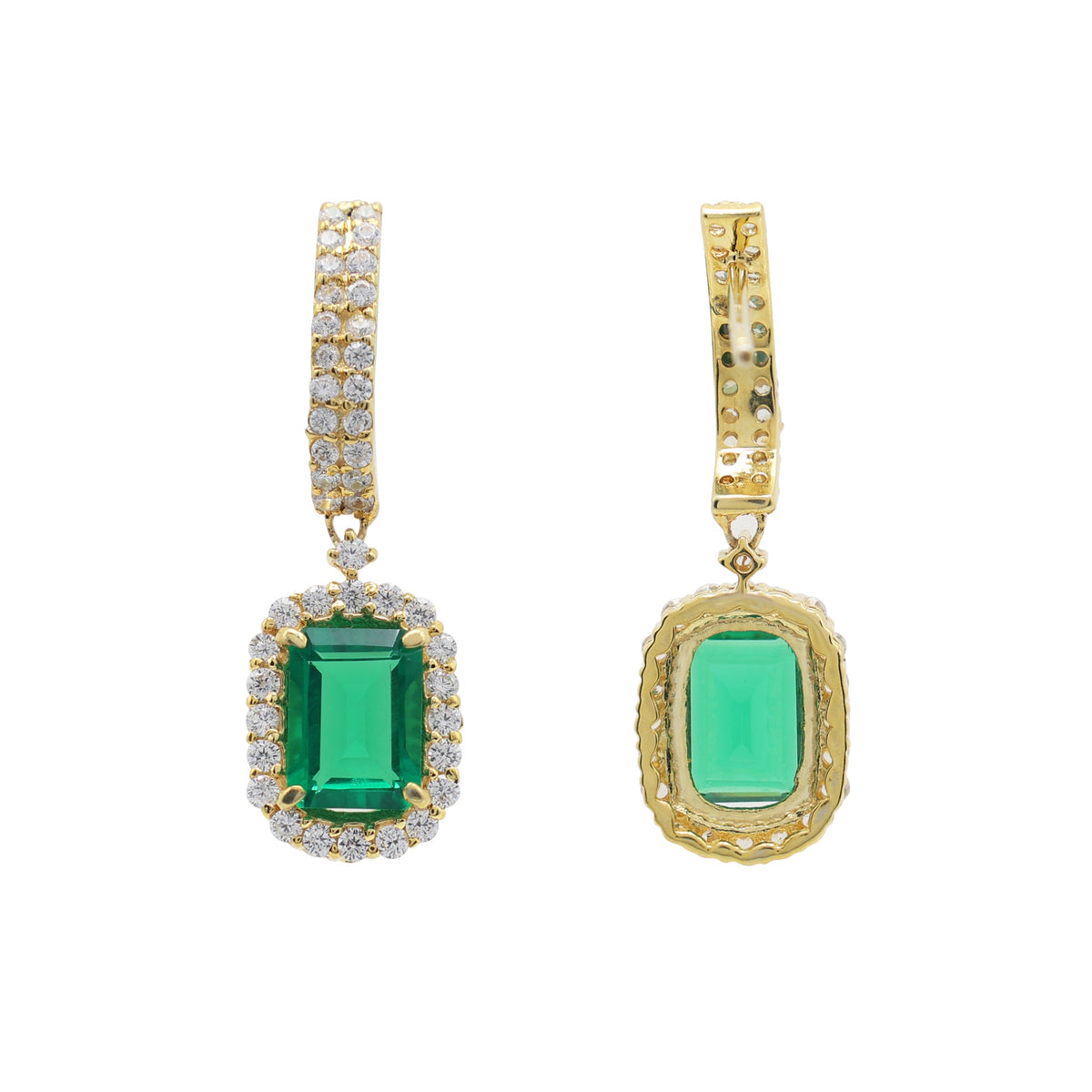 925 Silver Lab-Grown Green Stone Earrings Back Image