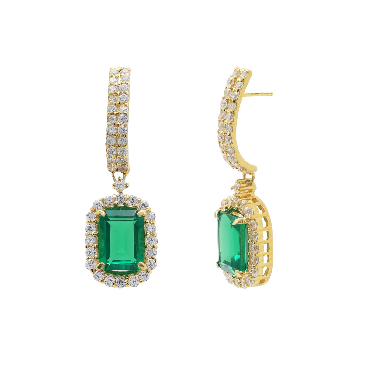 925 Silver Lab-Grown Green Stone Earrings Side Image
