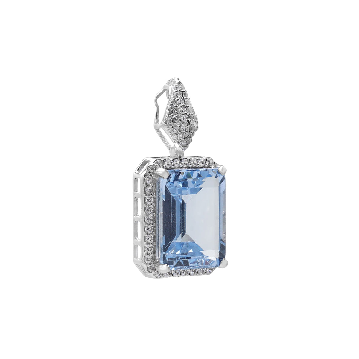 925 Silver Lab Grown Aqua Blue Stone Pendant Side View