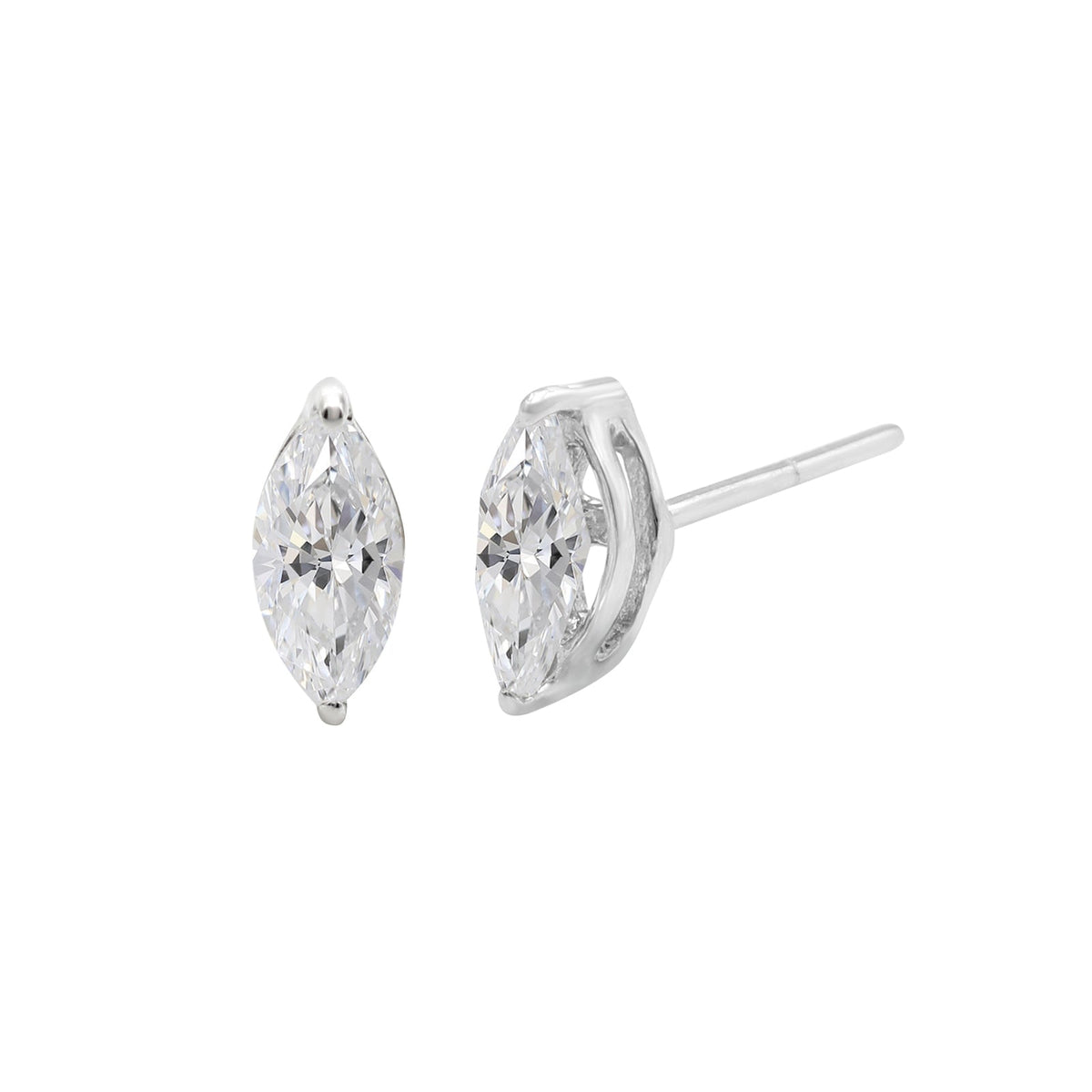 925 Silver Marquise Moissanite Stud Earrings Side View