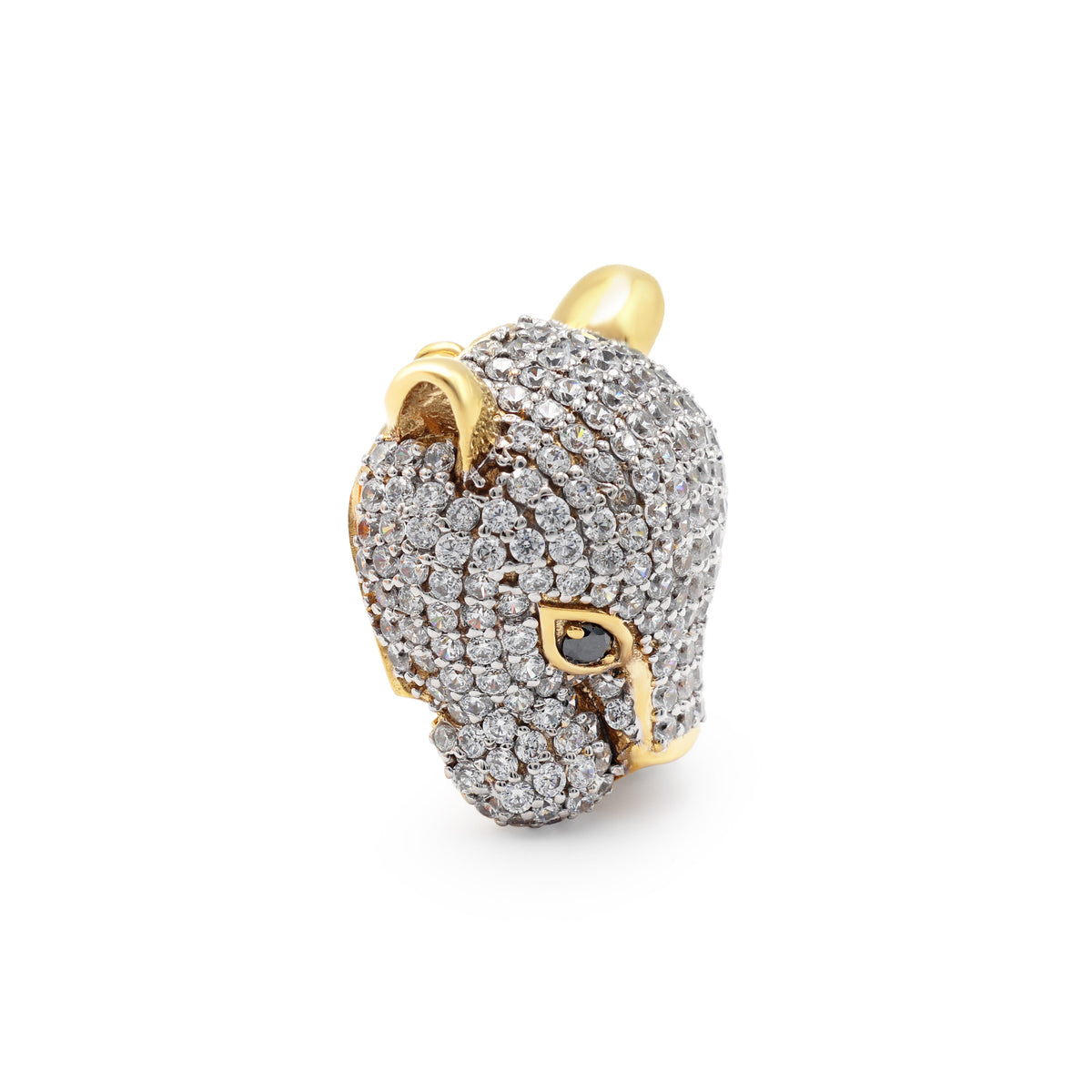 925 Silver Yellow Gold Plated Cubic Zirconias Panther Brooch Side View