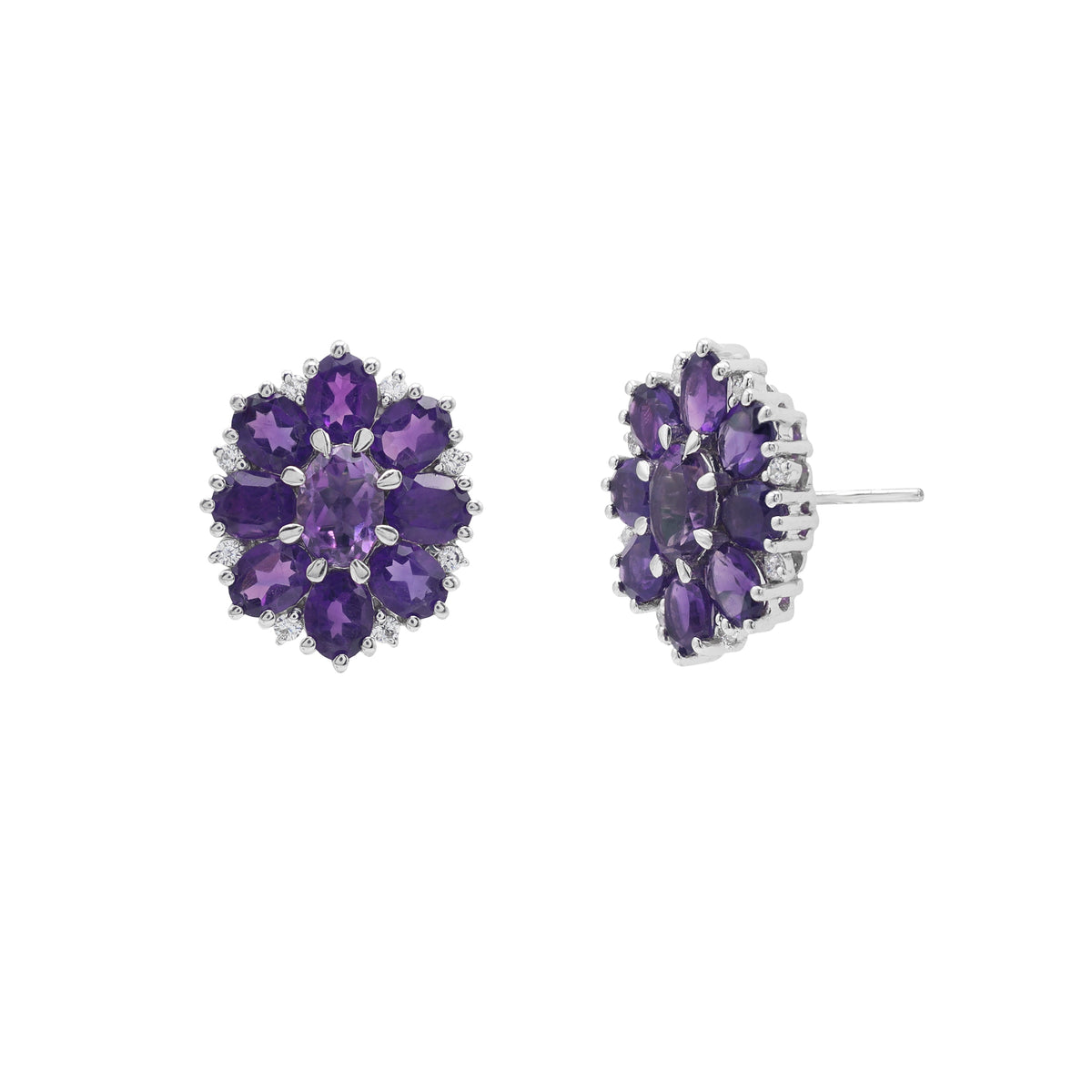 925 Sterling Silver Amethyst Earrings | Cubic Zirconia & Amethyst Stone Side image