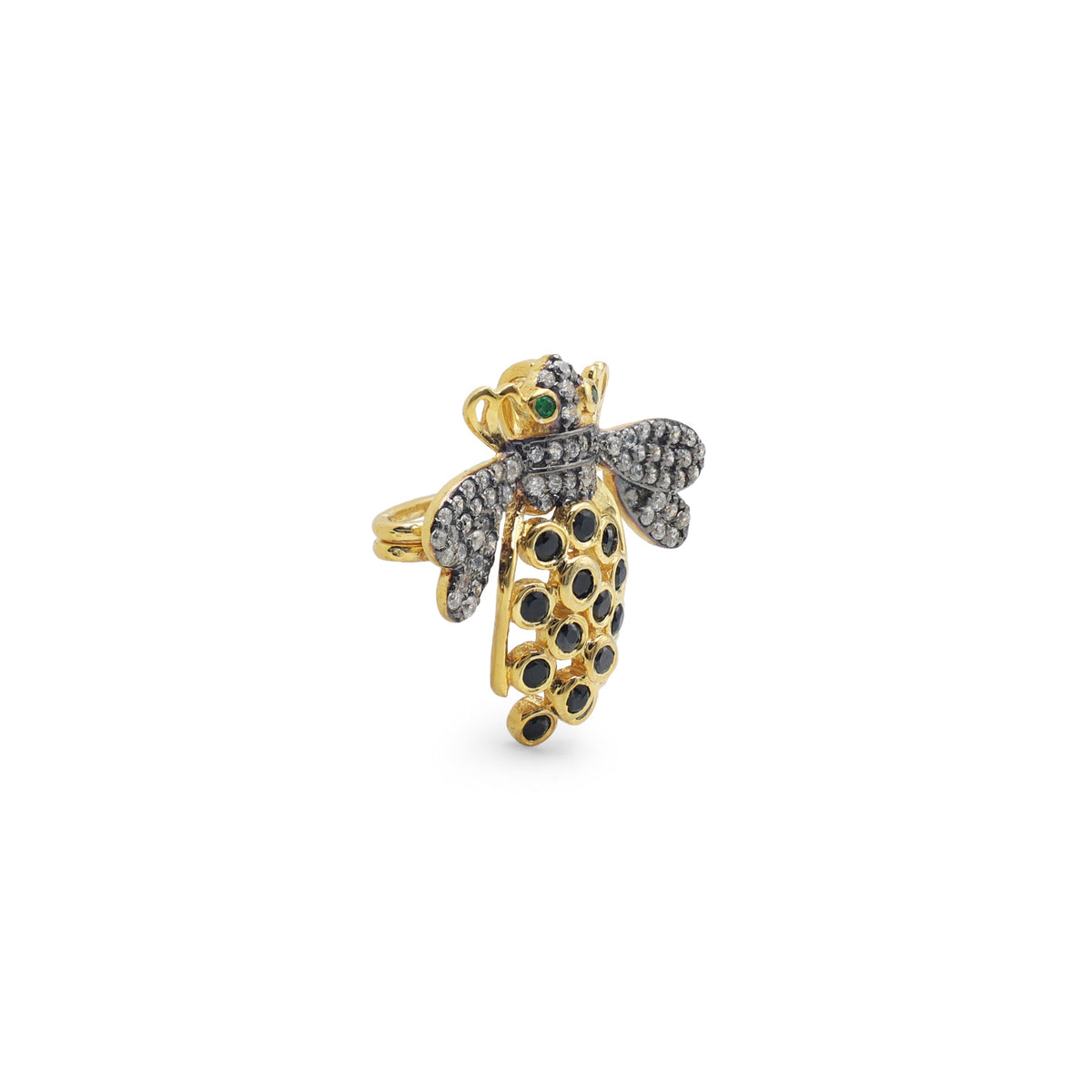 925 Sterling Silver Bee Brooch | Cubic Zirconia, Lab-Grown Green Stone & Black Spinel Side Image 