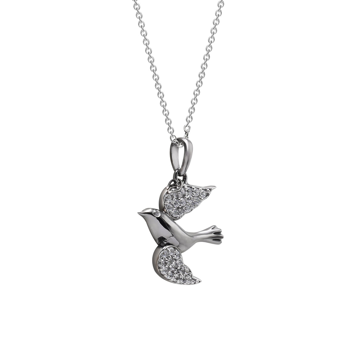 925 Sterling Silver Bird Pendant With Cubic Zirconia Stones Side View