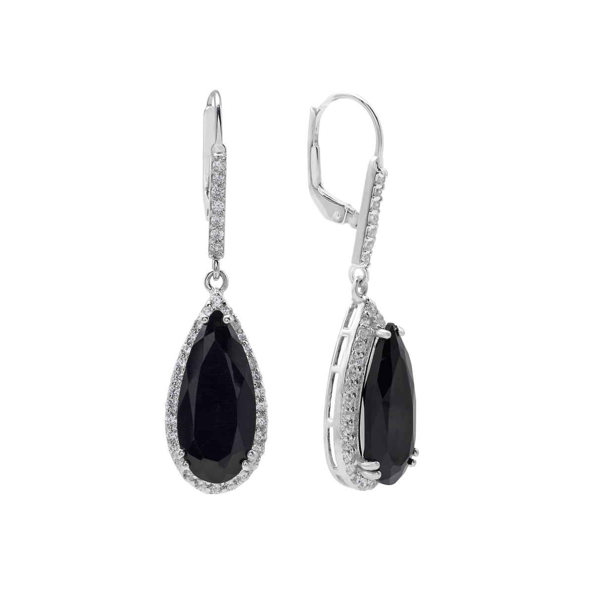 925 Sterling Silver Black Onyx Stones Earrings Side View