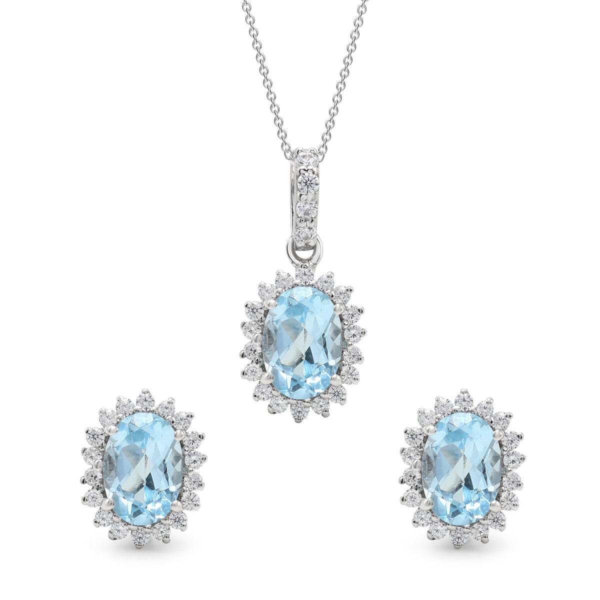 925 Sterling Silver Blue Topaz Pendant Set