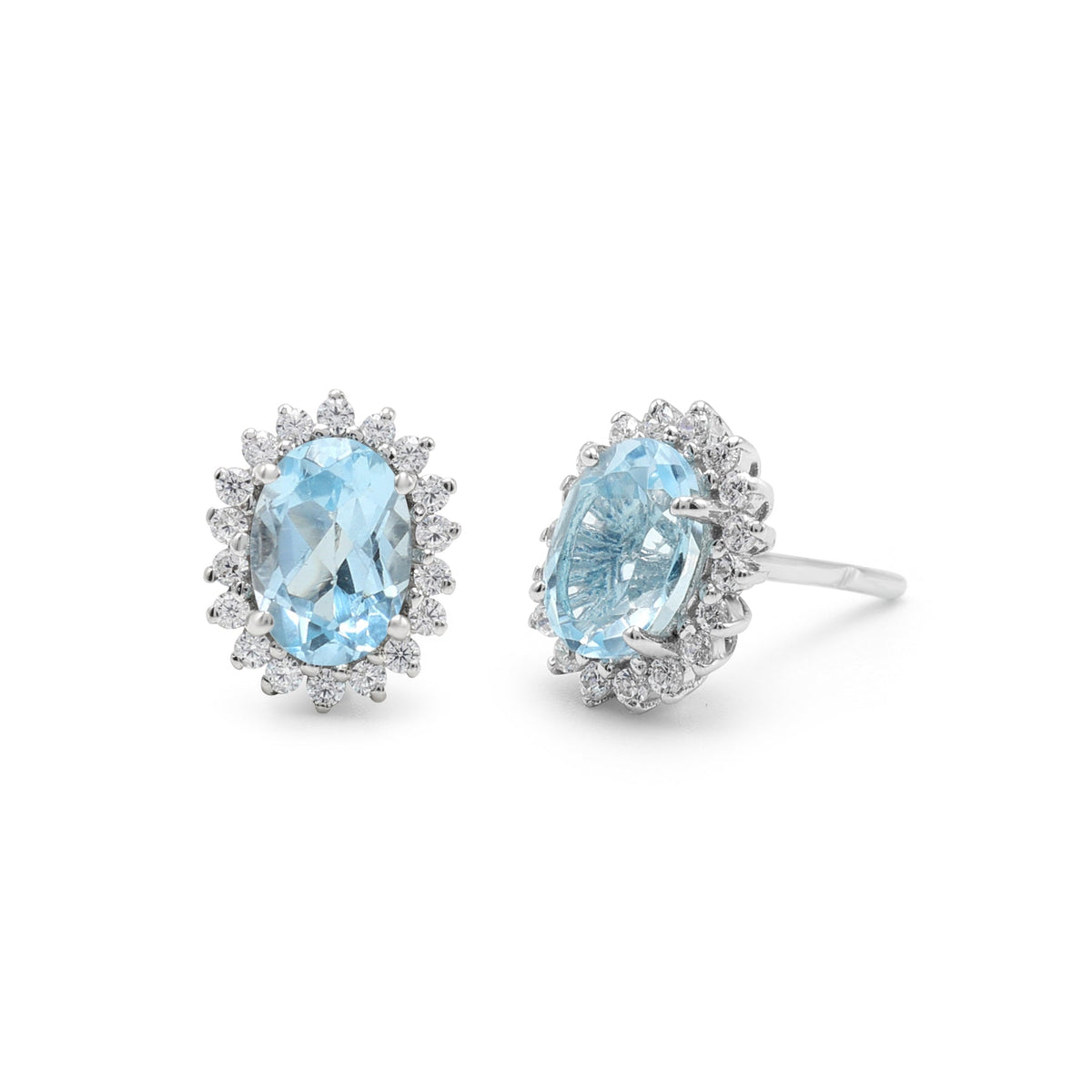 925 Sterling Silver Blue Topaz Pendant Set Earring Side View