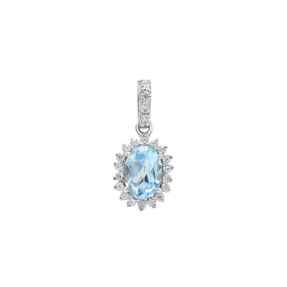 925 Sterling Silver Blue Topaz Pendant Set Pendant Front View