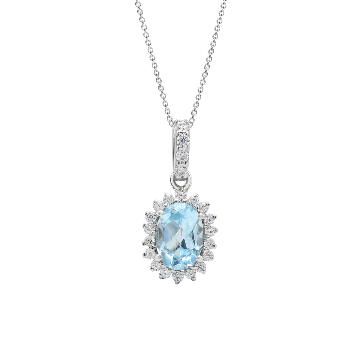 925 Sterling Silver Blue Topaz Pendant Set With Chain
