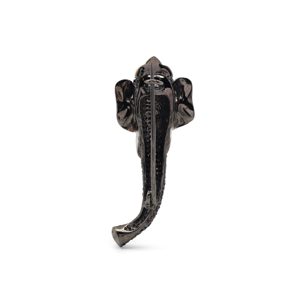 925 Sterling Silver Elephant Brooch | Lab-Grown Blue & Chocolate Stones Back View