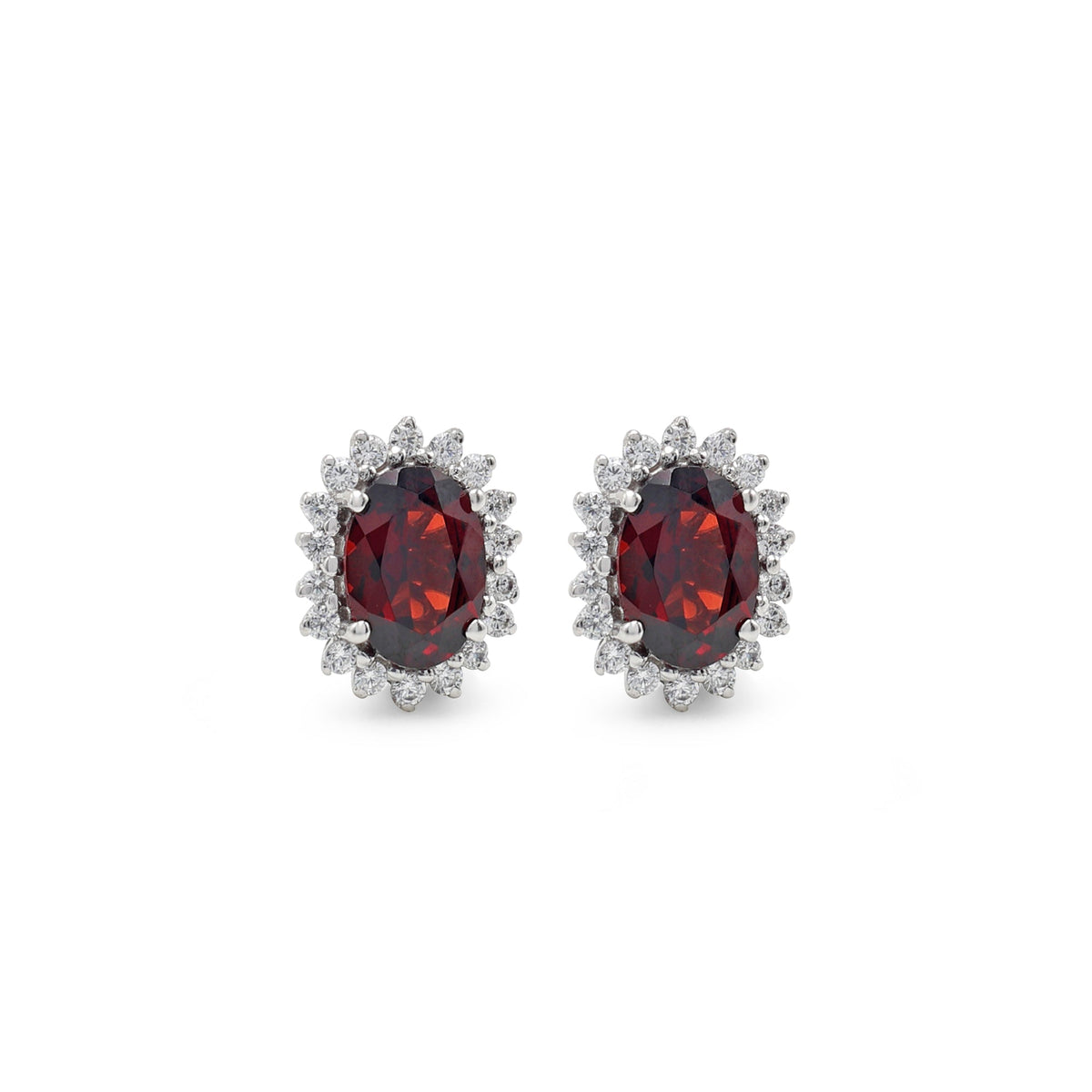 925 Sterling Silver Garnet Stone Pendant Set-Earring