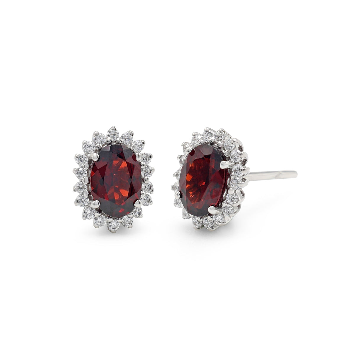 925 Sterling Silver Garnet Stone Pendant Set-Earring Side View