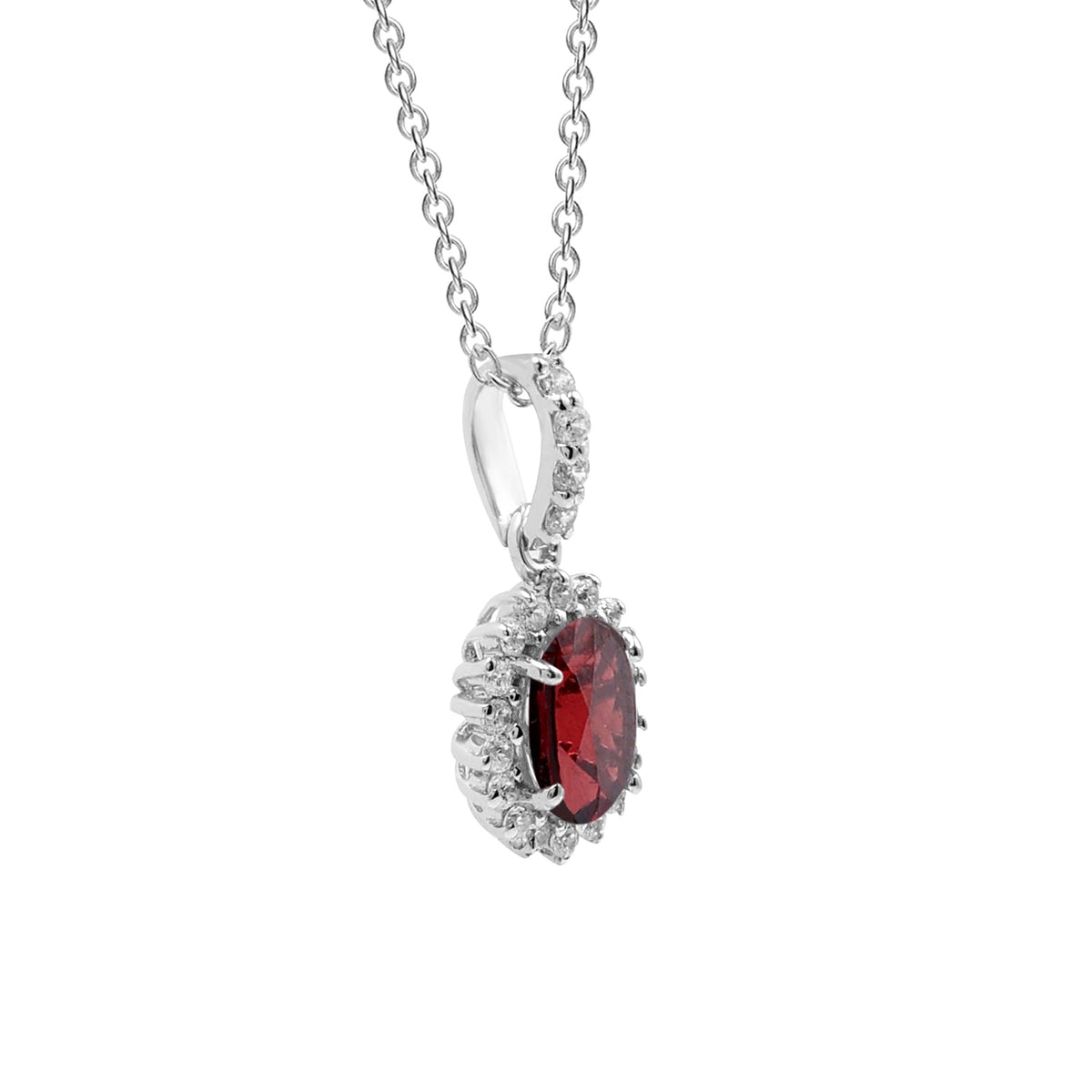 925 Sterling Silver Garnet Stone Pendant Set-Pendant Side View