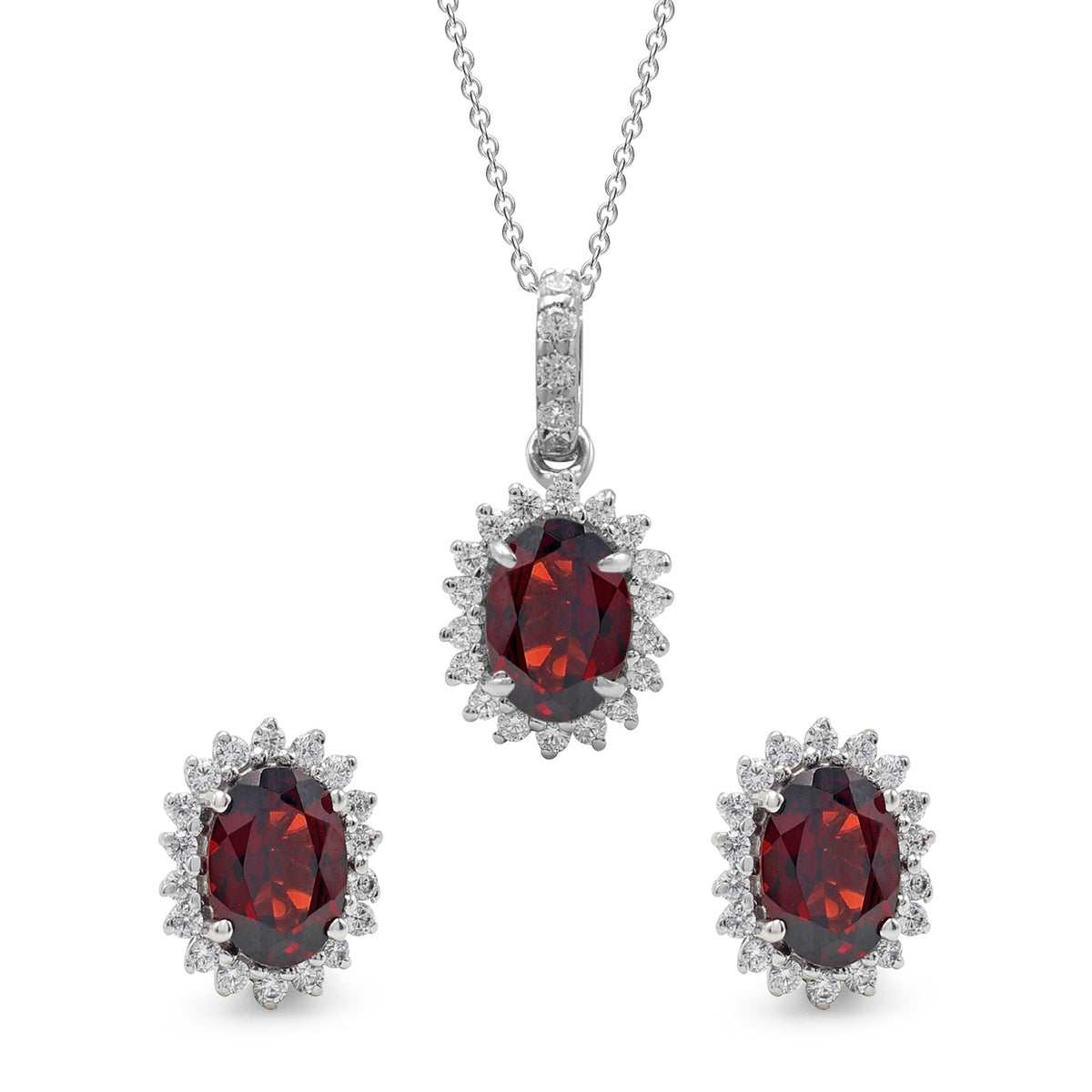 925 Sterling Silver Garnet Stone Pendant Set