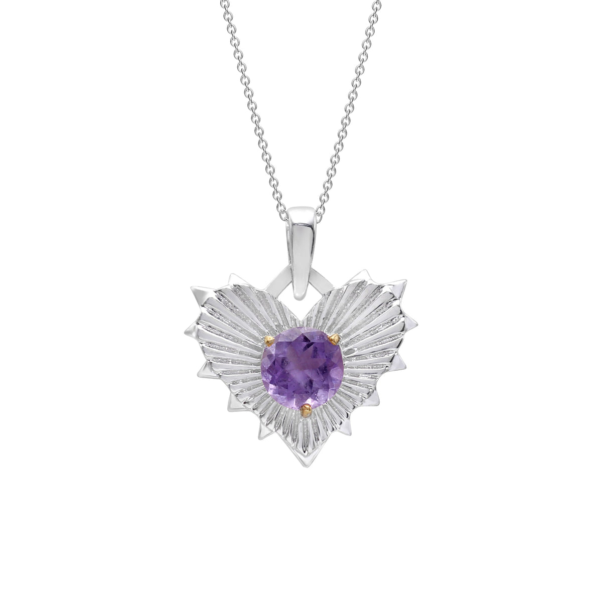 925 Sterling Silver Heart Shaped Amethyst Pendant