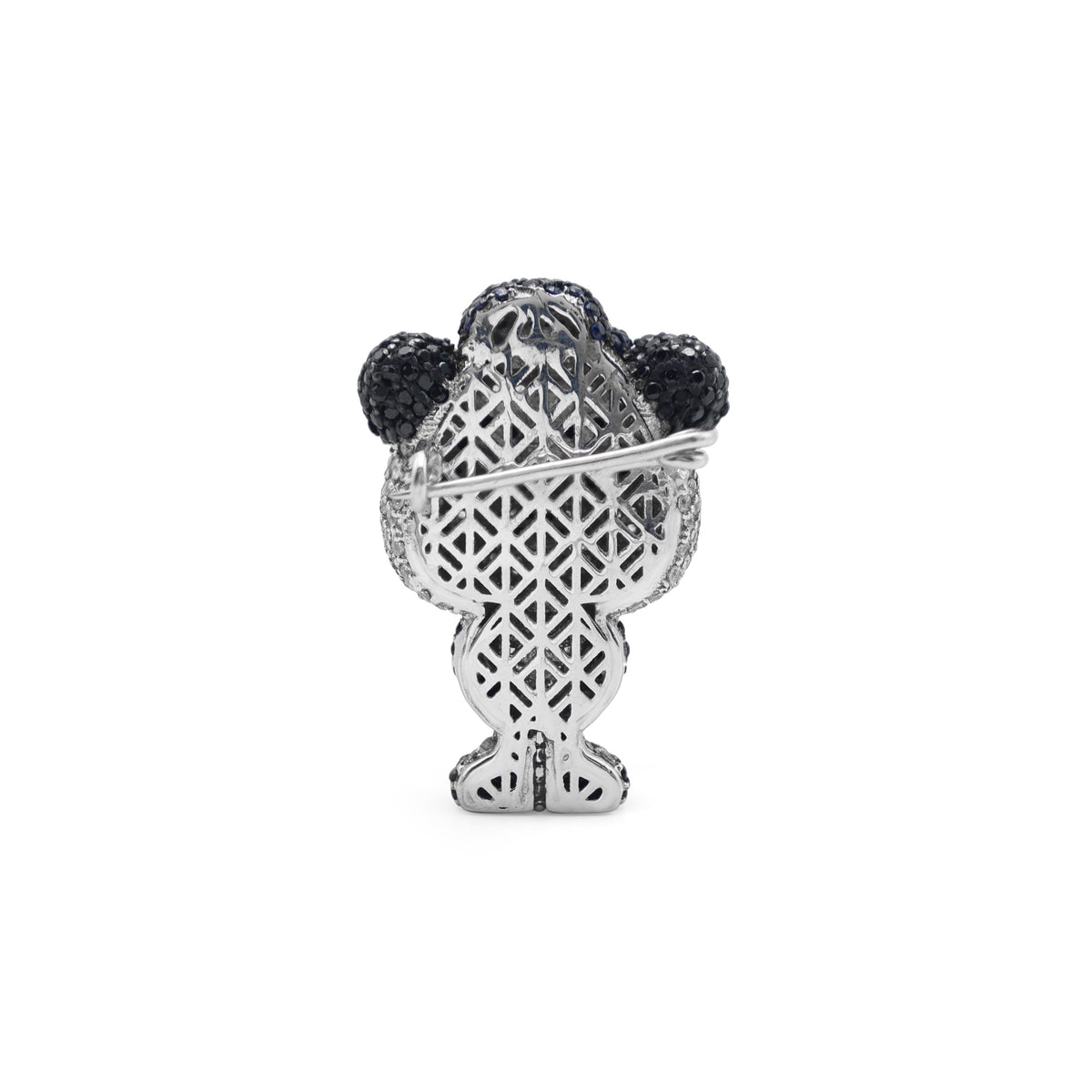 925 Sterling Silver Panda Brooch | Cubic Zirconia, Black Spinel Stone Back View