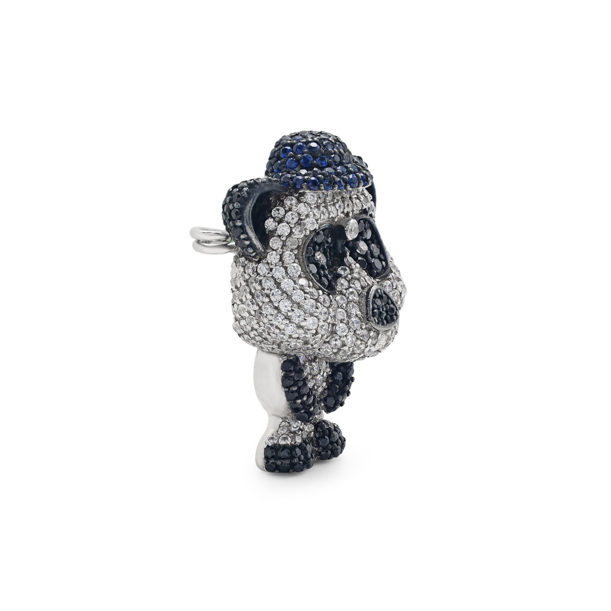 925 Sterling Silver Panda Brooch | Cubic Zirconia, Black Spinel Stone Side View
