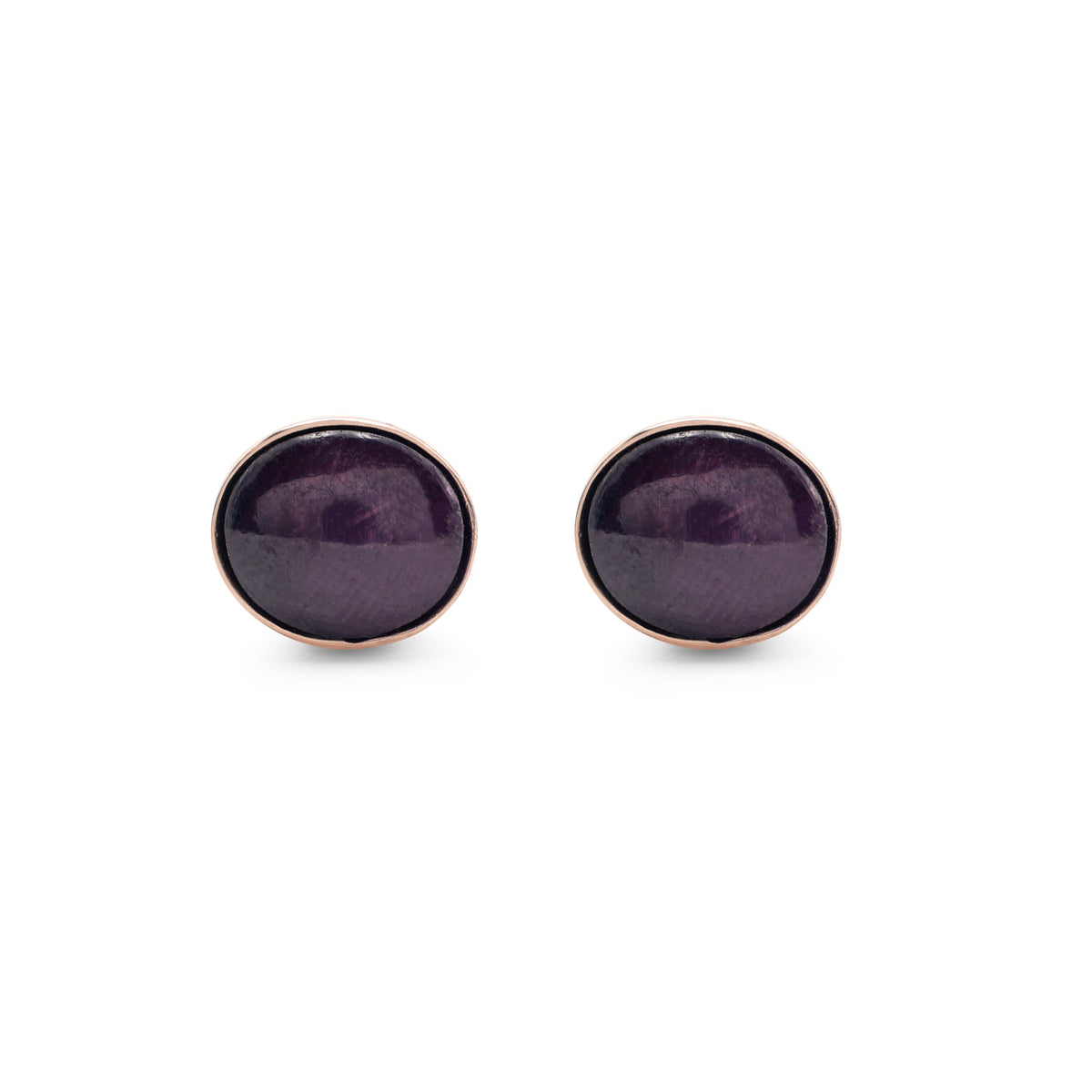 925 Sterling Silver  Rose Gold Plated Star-Ruby Cufflinks Front View