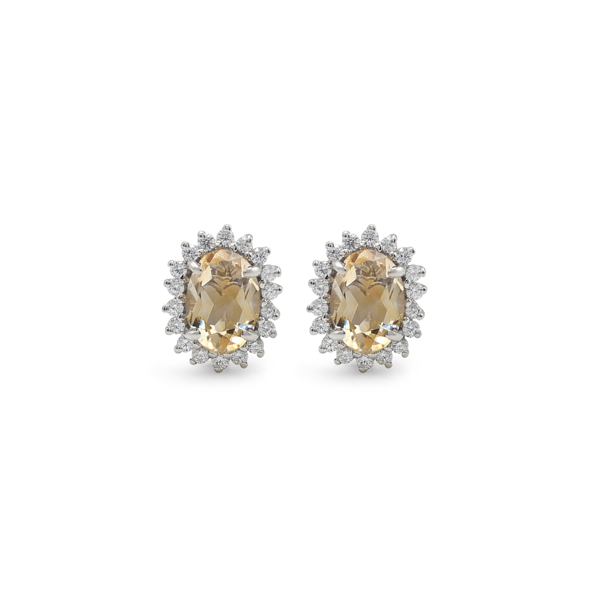 925 Sterling Silver Solar Citrine Pendant Set-Earring Front view