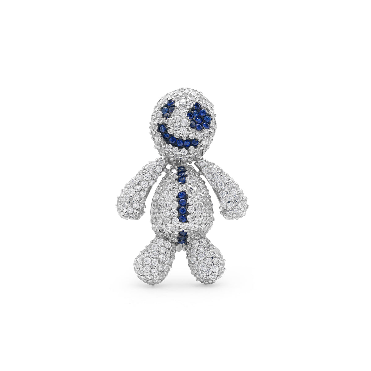 925 Sterling Silver Voodoo Iced Brooch | Cubic Zirconia & Lab-Grown Blue Stone