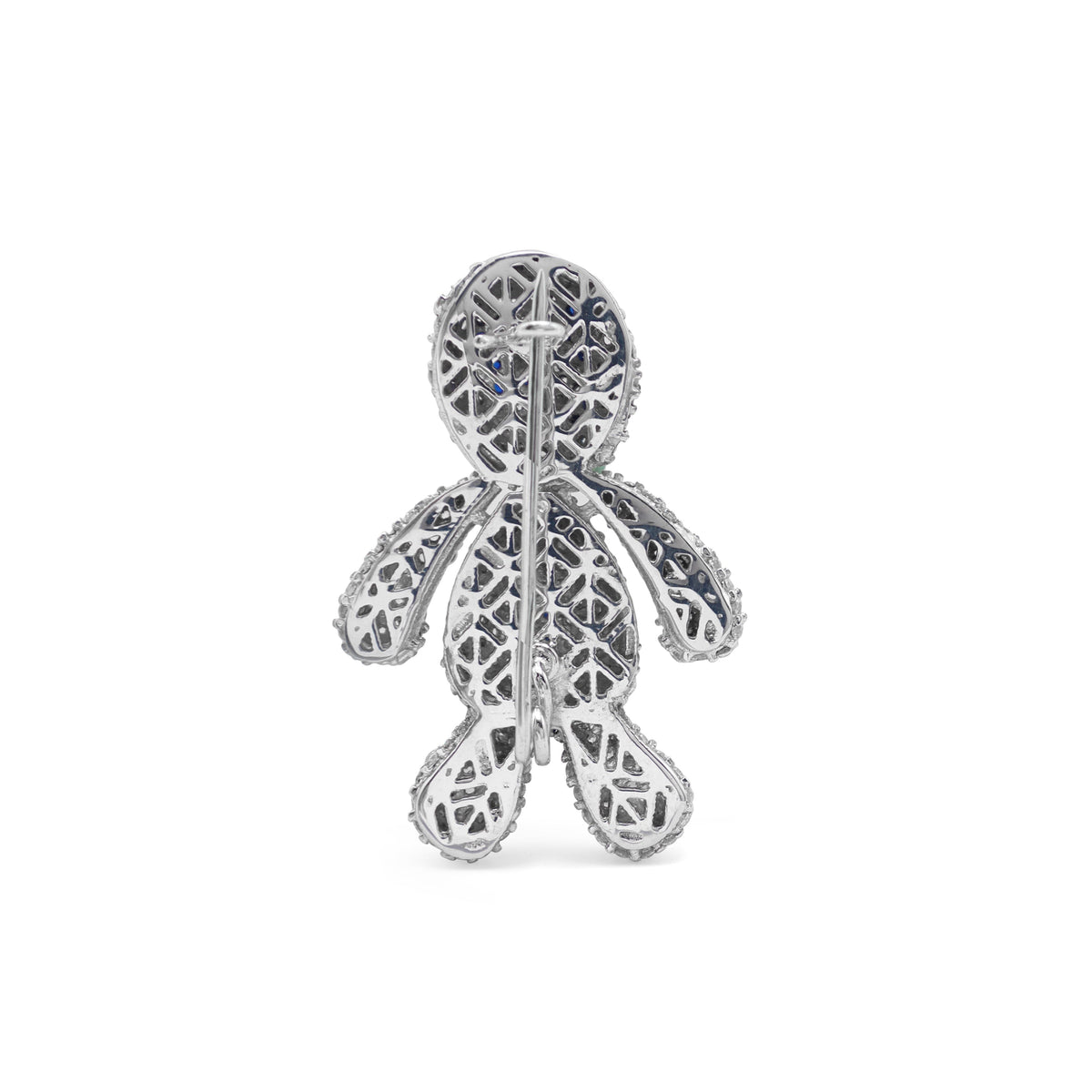 925 Sterling Silver Voodoo Iced Brooch | Cubic Zirconia & Lab-Grown Blue Stone Back View