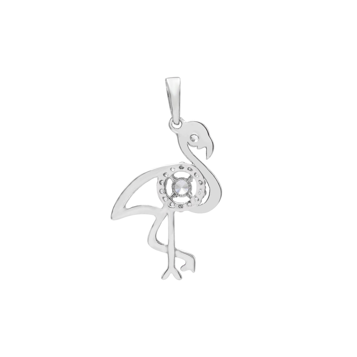 925 Sterling Silver White Gold Plated Cubic Zirconias Bird Pendant Back View
