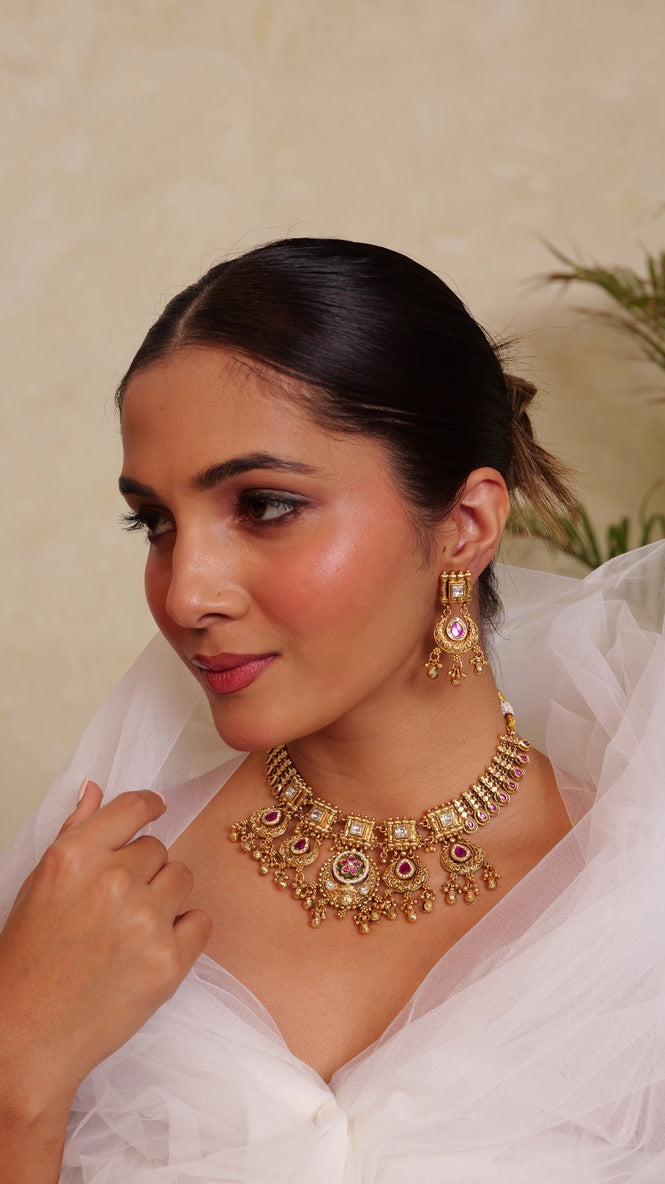 Rani Gulabi Temple Choker Set